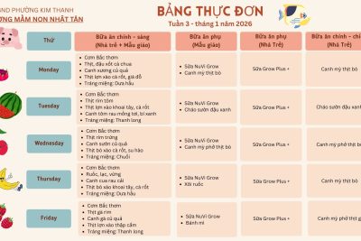 THỰC ĐƠN CHO TRẺ – TUẦN 3 THÁNG 01 NĂM 2026