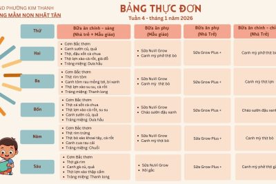 THỰC ĐƠN CHO TRẺ – TUẦN 4 THÁNG 01 NĂM 2026